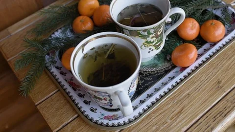 Carpatian tea two cups Stock Footage 89262812