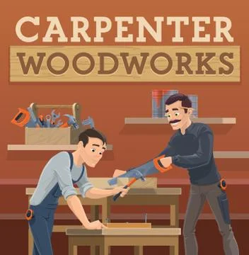 Carpenter and joiner workers, vector characters Stock Illustration