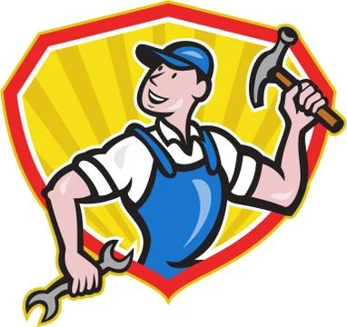 Carpenter builder hammer spanner cartoon Stock Illustration