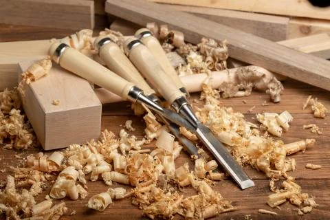 Carpenter cabinet maker hand tools on the workbench Stock Photos
