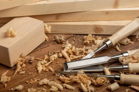 Carpenter cabinet maker hand tools on the workbench Stock Photos