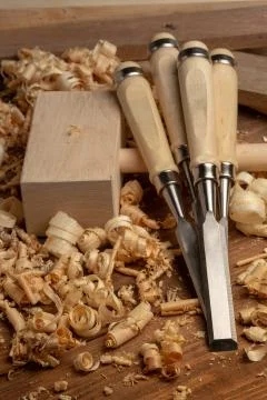 Carpenter cabinet maker hand tools on the workbench Stock Photos