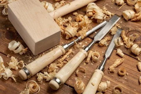 Carpenter cabinet maker hand tools on the workbench Stock Photos