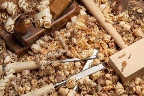 Carpenter cabinet maker hand tools on the workbench Stock Photos