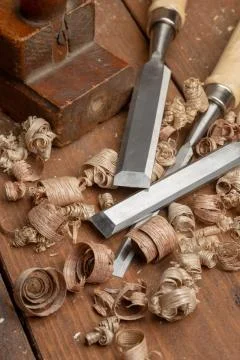 Carpenter cabinet maker hand tools on the workbench Stock Photos