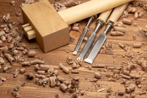 Carpenter cabinet maker hand tools on the workbench Stock Photos