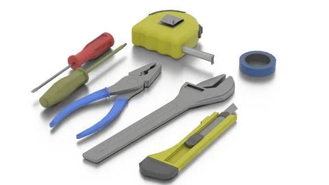 Carpenter cartoon tools on white background Stock Illustration