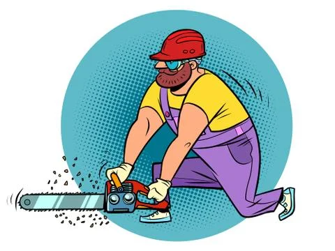A carpenter with a chain saw 库存插图