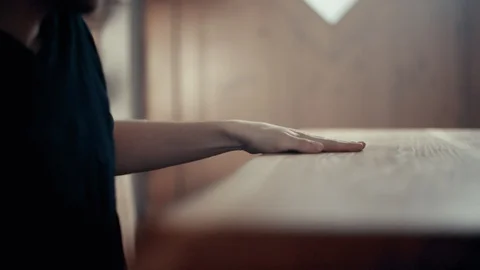 Carpenter checks the quality of a table Stock Footage 107089751