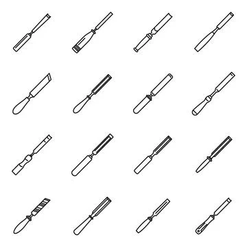 Carpenter chisel icons set, outline style Stock Illustration