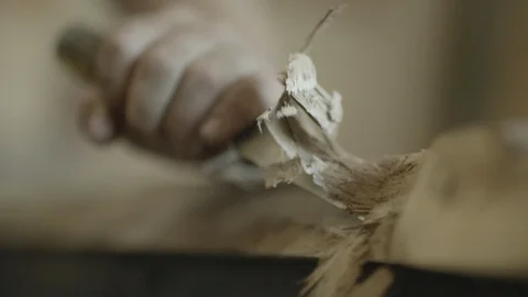 Carpenter chiseling with chisel Stock Footage 87613528