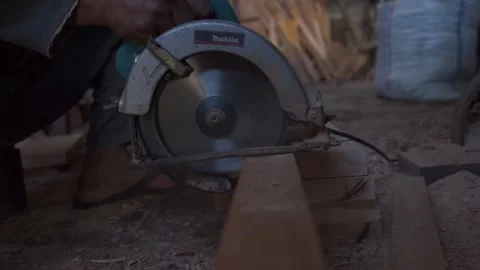 The carpenter is chopping wood Stock Footage 271056486