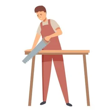 Carpenter is cutting a plank of wood using a handsaw Stock Illustration