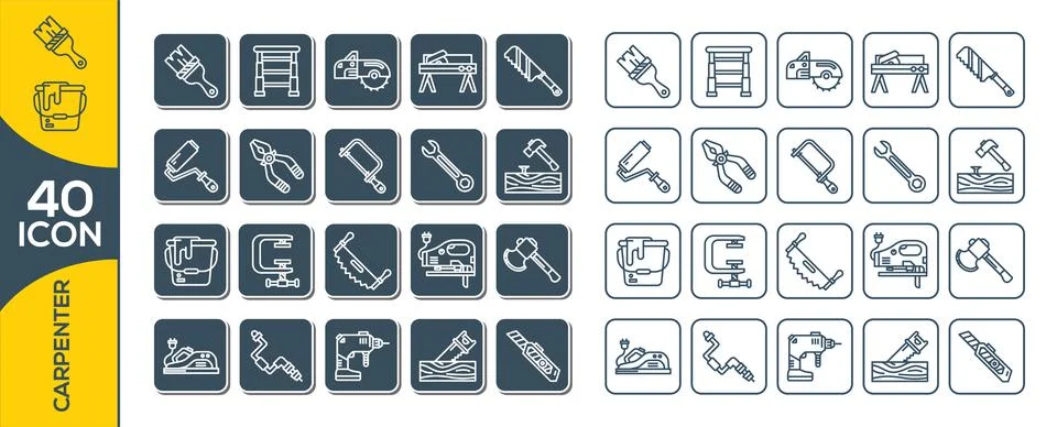 Carpenter Elements , Thin Line and Pixel Perfect Icons. Architect Constructio Stock Illustration