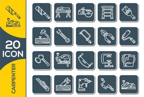 Carpenter Elements , Thin Line and Pixel Perfect Icons. Architect Constructio Stock Illustration