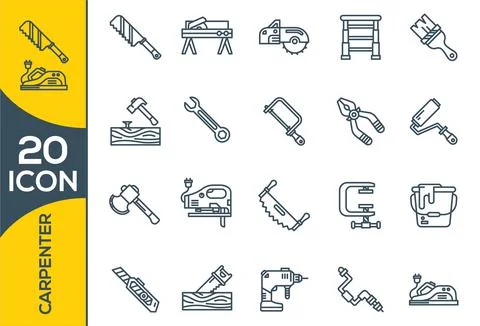 Carpenter Elements , Thin Line and Pixel Perfect Icons. Architect Constructio Stock Illustration
