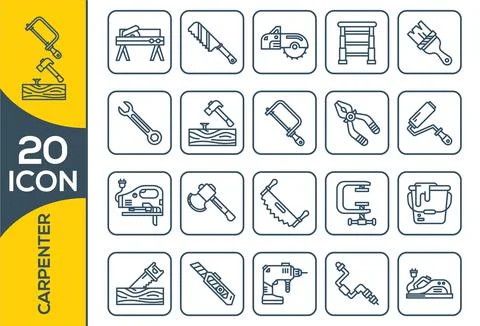 Carpenter Elements , Thin Line and Pixel Perfect Icons. Architect Constructio Stock Illustration