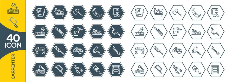 Carpenter Elements , Thin Line and Pixel Perfect Icons. Architect Constructio Illustrazione stock