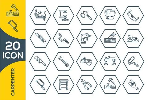 Carpenter Elements , Thin Line and Pixel Perfect Icons. Architect Constructio Stock Illustration