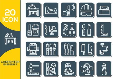 Carpenter Elements , Thin Line and Pixel Perfect Icons. Woodworking vector is Stock Illustration