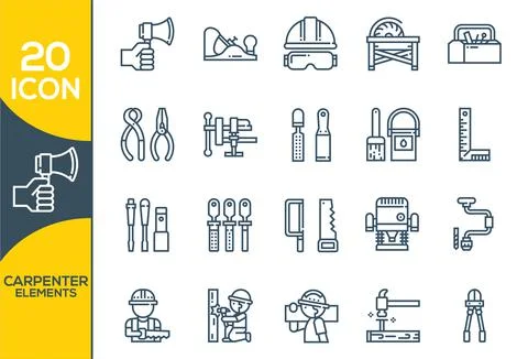 Carpenter Elements , Thin Line and Pixel Perfect Icons. Woodworking vector is 스톡 일러스트
