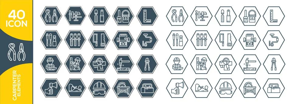 Carpenter Elements , Thin Line and Pixel Perfect Icons. Woodworking vector is Illustrazione stock