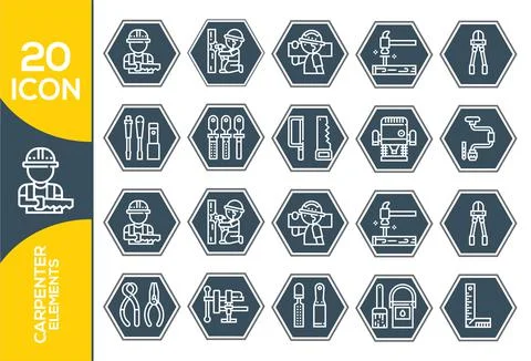Carpenter Elements , Thin Line and Pixel Perfect Icons. Woodworking vector is 스톡 일러스트