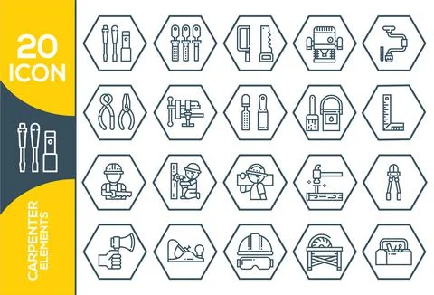 Carpenter Elements , Thin Line and Pixel Perfect Icons. Woodworking vector is Stock Illustration