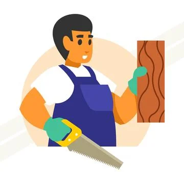 Carpenter-with-hacksaw Stock Illustration