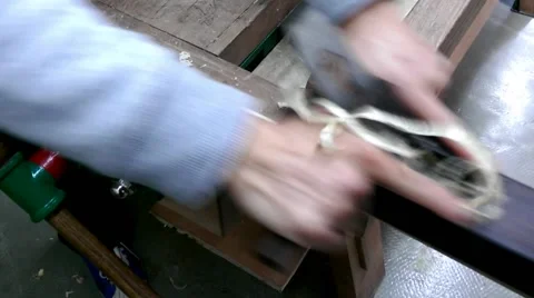Carpenter hand plane wood in the workshop Stock Footage 46835533