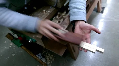 Carpenter hand plane wood in the workshop Stock Footage 46836041