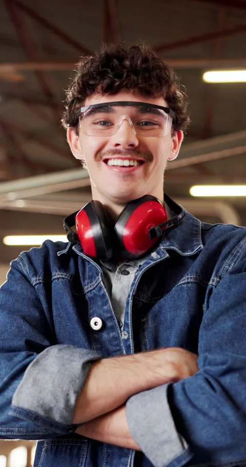 Carpenter, happy and face of man in warehouse for woodworking, factory manager Stock Footage 340774002