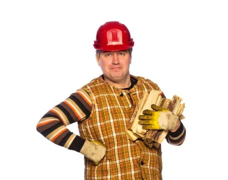 Carpenter in helmet Stock Photos