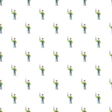 Carpenter holding hand saw construction worker seamless pattern Stock Illustration