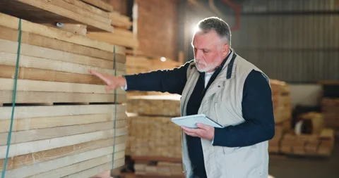Carpenter, inspection and man on tablet for quality assurance, inventory and Stock Footage 341311437