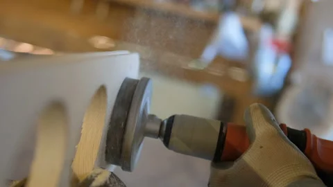 Carpenter joiner man use electrical Saw for cut wood material,job working tool Stock Footage 230989588