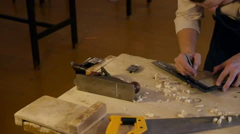 Carpenter labor master work with wood Stock Footage 59216831