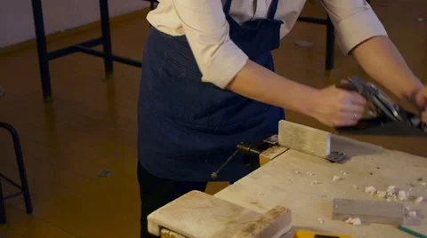Carpenter labor master work with wood Stock Footage 59217081