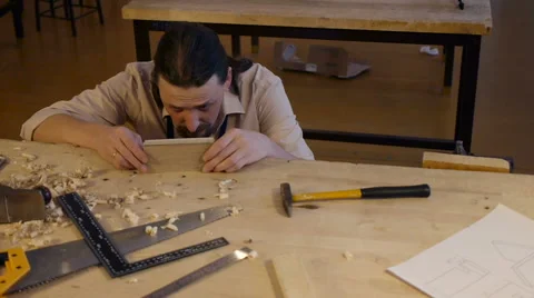 Carpenter labor master work with wood Stock-Footage 59217183