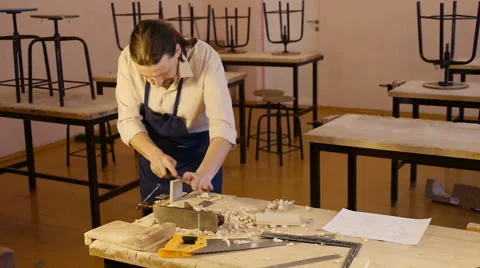 Carpenter labor master work with wood Stock Footage 59228996