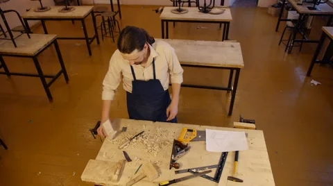 Carpenter labor master work with wood Stock Footage 59229963