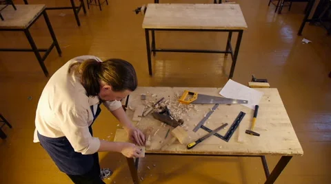 Carpenter labor master work with wood Stock Footage 59230160