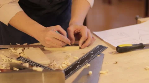 Carpenter labor master work with wood Stock Footage 59231349