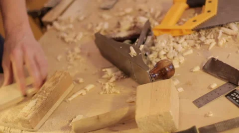 Carpenter labor master work with wood Stock Footage 59231977