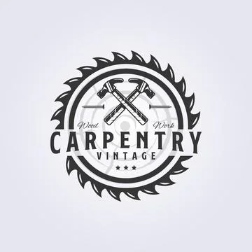 Carpenter logo, abstract logo fast saw and hammer vector illustration design Stock Illustration