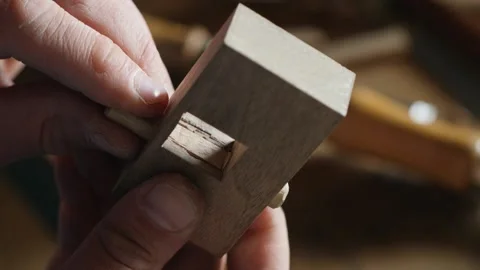 Carpenter made wood structure with interlocking. the art of woodworking Stock Footage 156690622