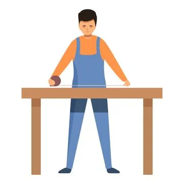 Carpenter make final measurement icon cartoon vector. Furniture fixing Stock Illustration