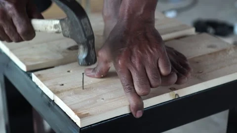 Carpenter makes benches Video stock 273227215