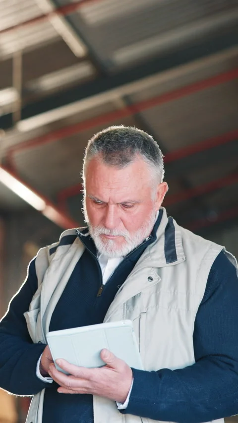 Carpenter, man and scroll in workshop with tablet, manufacturing update and Stock Footage 343816738