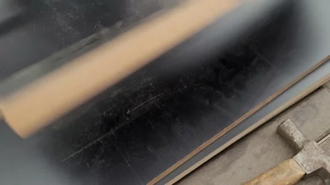 Carpenter marking mdf boards with a carpenter pencil. Constructing furniture Stock Footage 218383918